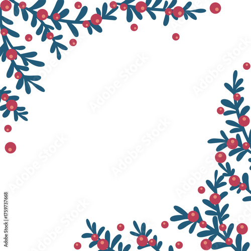 bunch of green leaves with wild berry frame illustration for decoration on Christmas ornament and winter seasonal.