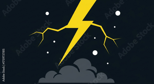 Illustration of a yellow lightning bolt striking from a dark sky with white snowflakes and a gray cloud at the bottom, creating a dramatic and stormy scene