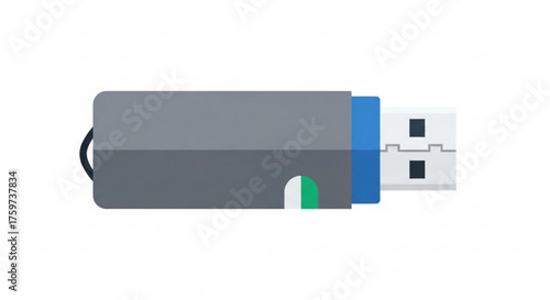 Illustration of a gray usb flash drive, representing data storage, technology, and portable memory for transferring files