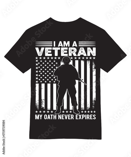 Veteran Oath Never Expires Soldier Flag Tee