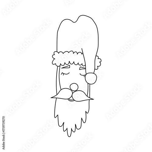 Hand drawn Santa Claus head. Vector illustration in doodle style. Isolated on white background.