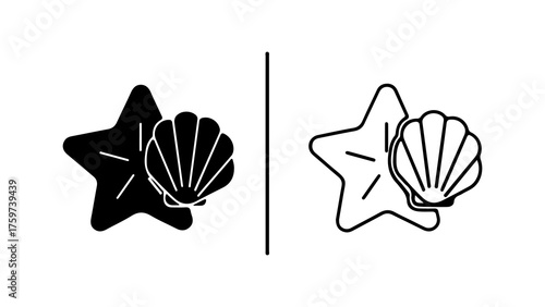 Starfish and seashell icon with transparent background