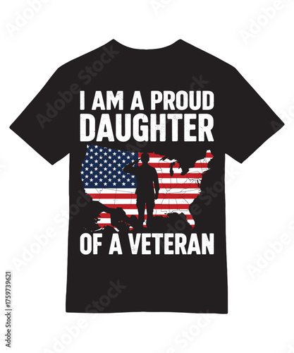 Proud Daughter Veteran USA Flag Map Tee