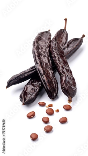 Wallpaper Mural Close-up of carob pods and seeds on white background, showing texture and details Torontodigital.ca