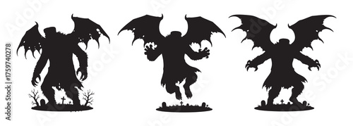 Halloween monsters silhouettes set