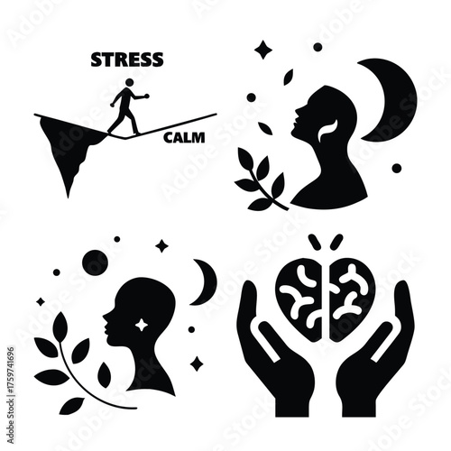 Mental health and well being concepts illustrated with symbolic imagery