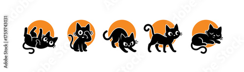 Expressive Cat Silhouette Vector with Orange Circle Background