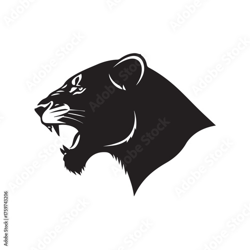 Roaring black panther head profile vector illustration.