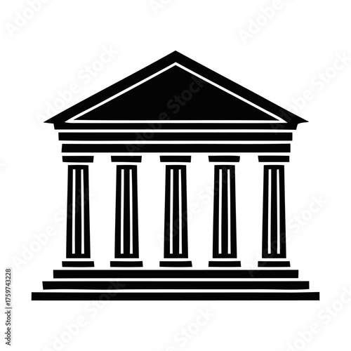 Black Architectural Icon of Classical Building Facade with Five Columns
