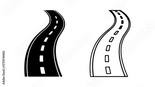 Curved road with dashed markings with transparent background
