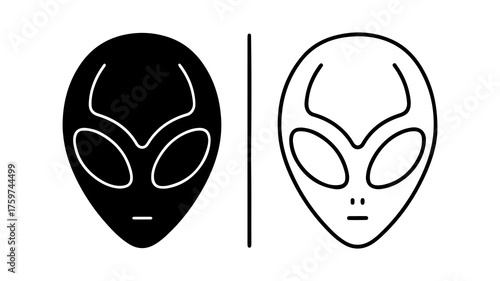 Alien heads outline black and white with transparent background