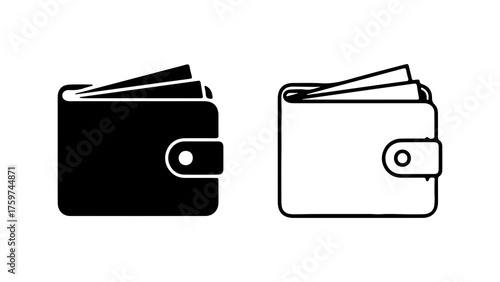 Wallet with money outline and solid with transparent background
