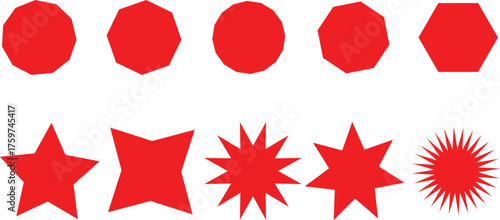 Vibrant red sunburst sticker set featuring geometric shapes and starburst designs 