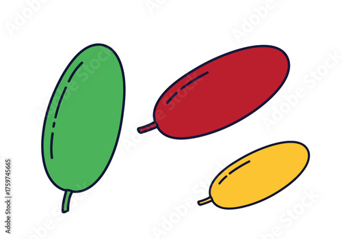 Simple Outlined Floating Fruit Illustration of Colorful Pod Shape Food