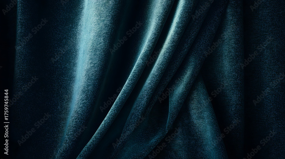Obraz premium Deep teal fabric with soft folds creates a luxurious textured background.