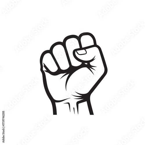 Black and white line art illustration of a clenched fist.
