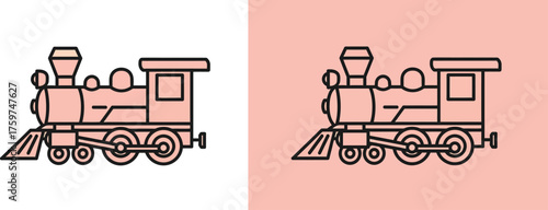 Simple Outline Drawing of Locomotive Train Transportation Isolated Illustration