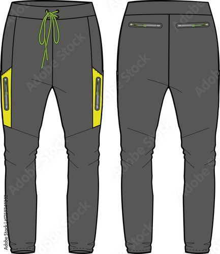 Jogger track bottom Pants design flat sketch vector illustration, Casual trouser  pants concept with front and back view, Sweatpants for running, jogging, fitness, and active wear pants design.