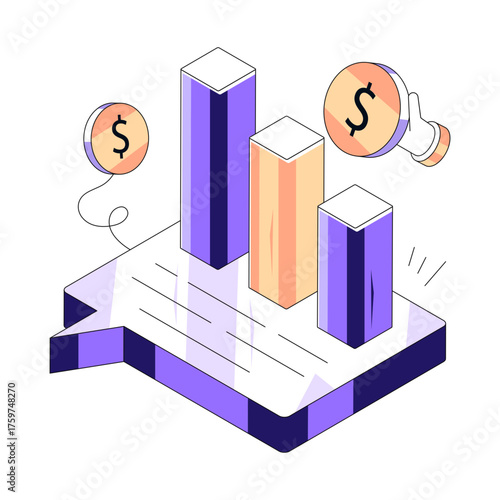 Conceptual isometric design icon of analytical chat