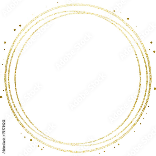 Elegant golden circular frame with subtle sparkling glitter accents isolated on transparent background