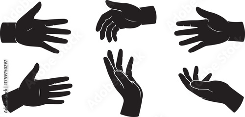 Black Silhouette Hand Six Different Hands Posing in Varied Positions