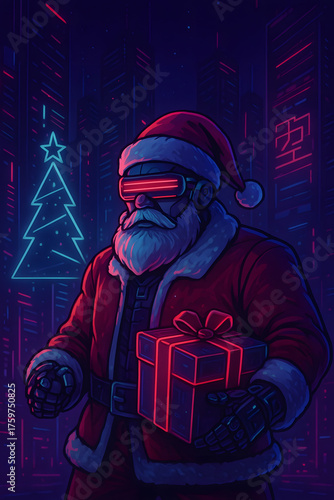 Santa Claus robot of the future on Christmas Eve in the future world