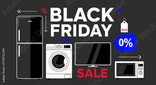 Black Friday Sale illustration for home appliances and electronics Great seasonal shopping discount