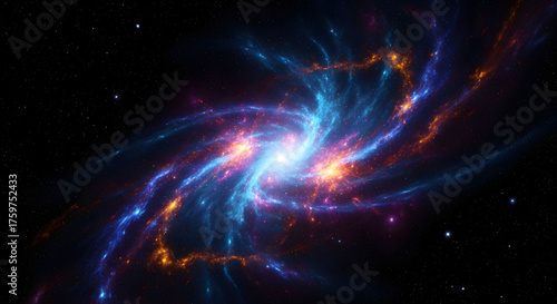 Galactic Serenity: A mesmerizing spiral galaxy with vibrant celestial swirls, glowing with cosmic energy.