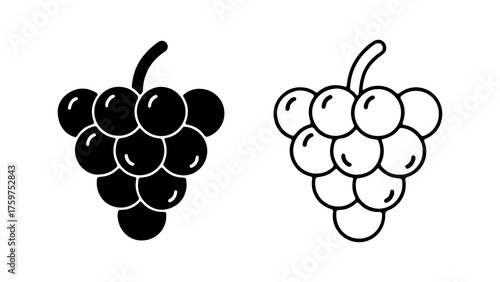 Grapes bunch outline and solid with transparent background