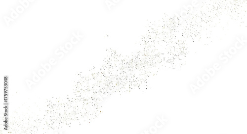 Abstract swirling pattern of tiny white dots and specks creating a dynamic diagonal flow against a deep black void isolated on transparent background