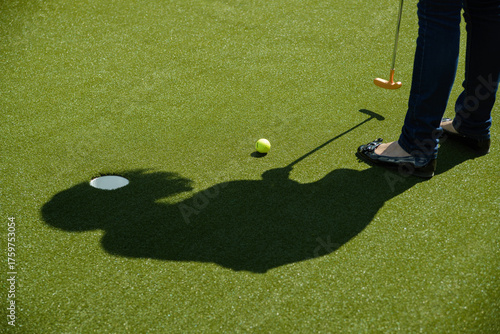 golf mallet on the green, artificial turf