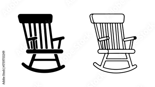 Rocking chair outline and solid with transparent background