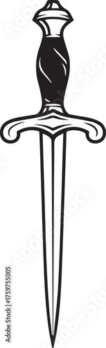 Vintage Dagger Weapon Engraving Style Illustration.