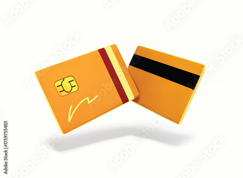 orange Credit and Debit Cards 3D Icon. Minimalist Credit card vector 3d icon, Finance Illustration isolated on white background.