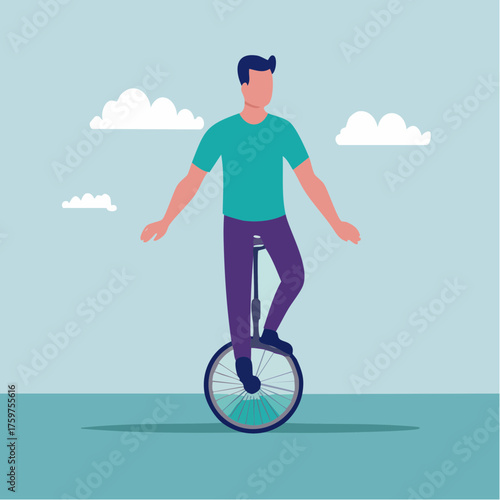 Man balancing on a unicycle outdoors