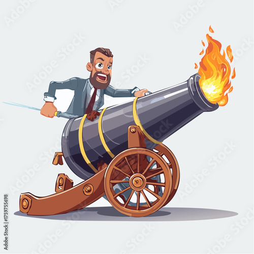 Man firing cannon with flames