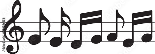 Musical Staff with Treble Clef and Notes in Black and White Format