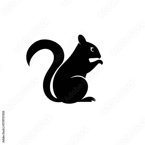 A stylized black silhouette of a squirrel in a sitting pose, detailed.