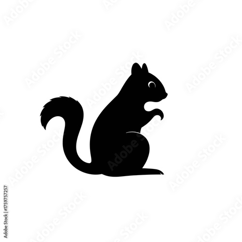 Silhouette of a squirrel standing upright with its tail curled, isolated on a white background.