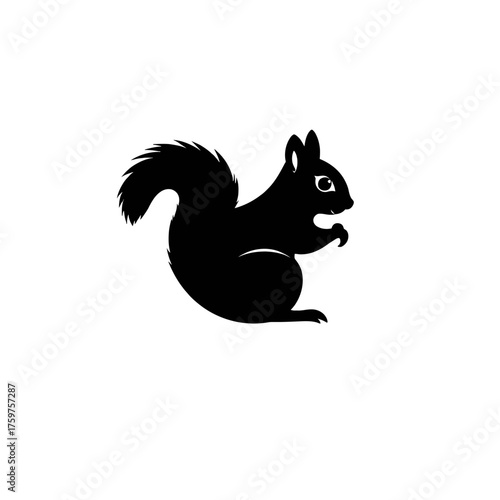 Silhouette of a squirrel sitting upright, holding food with its paws.