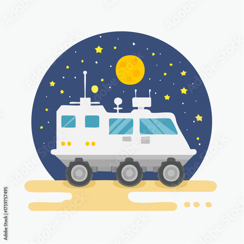 Moon rover exploring lunar surface under starry sky