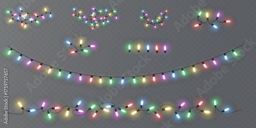 vector collection of festive holiday string lights in various colors and arrangements 