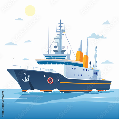 Ocean going ship sailing on blue water