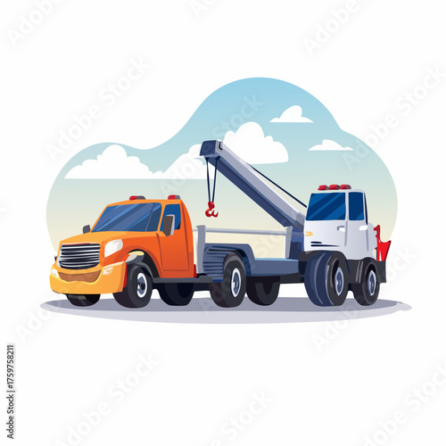 Orange and white tow truck vehicle