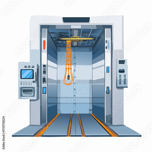 Open elevator interior with orange grip