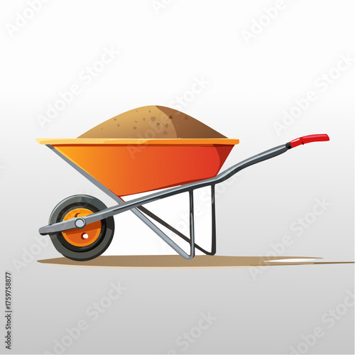 Orange wheelbarrow full of sand