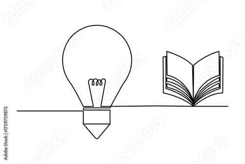 Modern continuous one-line light bulb sketch outline vector art drawing