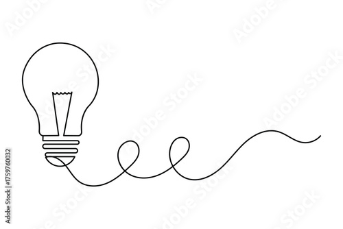 Modern continuous one-line light bulb sketch outline vector art drawing