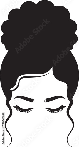 Silhouette of Woman with Closed Eyes and Large Hairstyle or Wig Style
