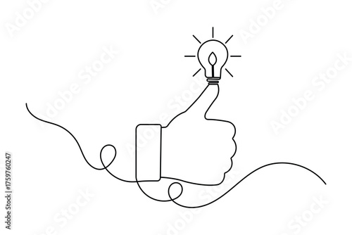 Modern continuous one-line light bulb sketch outline vector art drawing